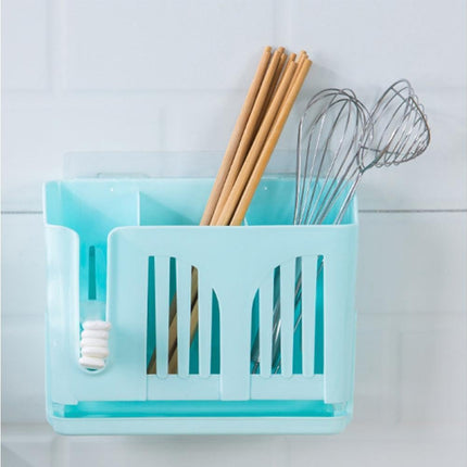 Home Chopsticks Cage Wall-mounted Drain Storage Rack Fork Knife Spoon Holder-Beige.