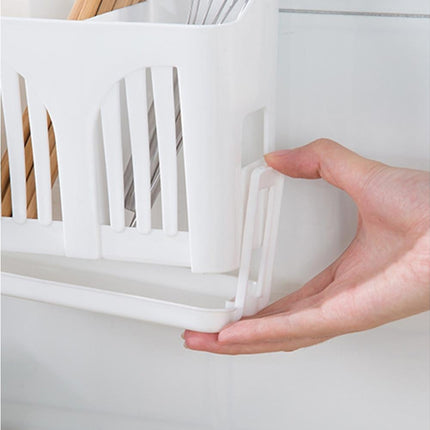 Home Chopsticks Cage Wall-mounted Drain Storage Rack Fork Knife Spoon Holder-Beige.