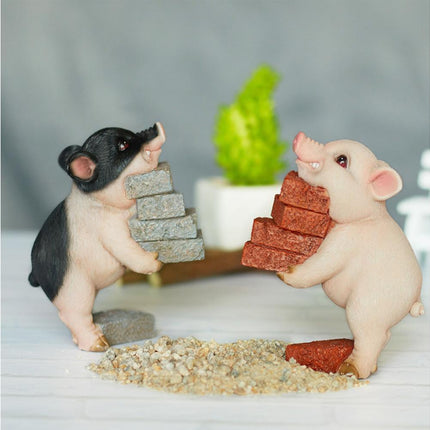 Lovely Moving Brick Reading Book Pig Ornament Home Desktop Decor Resin Craft-5#.