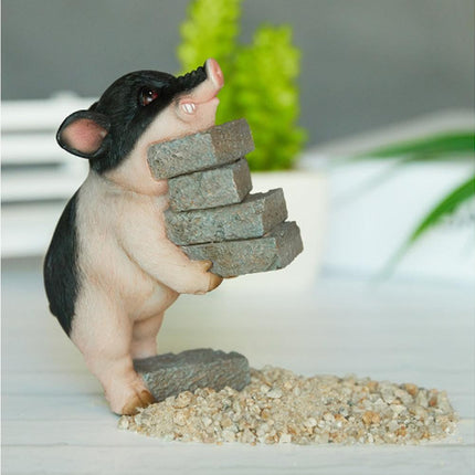 Lovely Moving Brick Reading Book Pig Ornament Home Desktop Decor Resin Craft-5#.