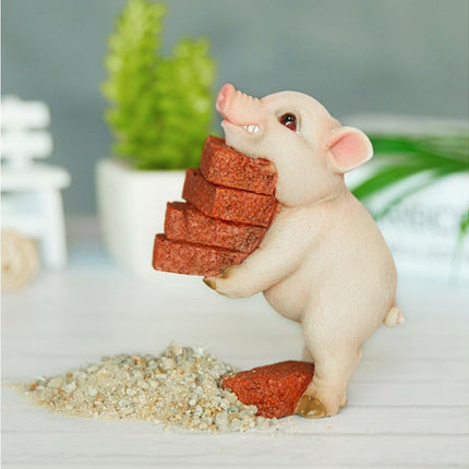 Lovely Moving Brick Reading Book Pig Ornament Home Desktop Decor Resin Craft-5#.