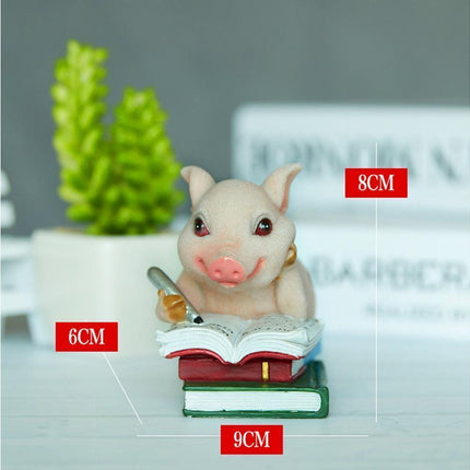 Lovely Moving Brick Reading Book Pig Ornament Home Desktop Decor Resin Craft-5#.