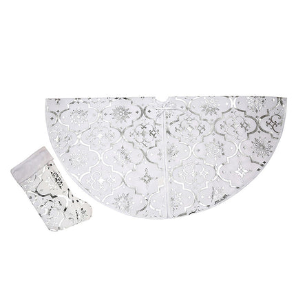 Tree Skirt Polyester Snowflake Pattern Tree Carpet-White.