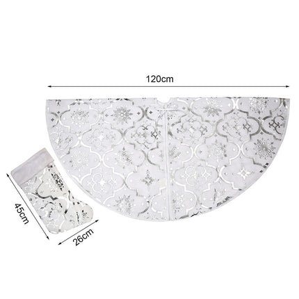 Tree Skirt Polyester Snowflake Pattern Tree Carpet-White.