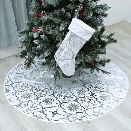 Tree Skirt Polyester Snowflake Pattern Tree Carpet-White.