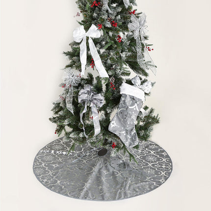 Tree Skirt Polyester Snowflake Pattern Tree Carpet-White.