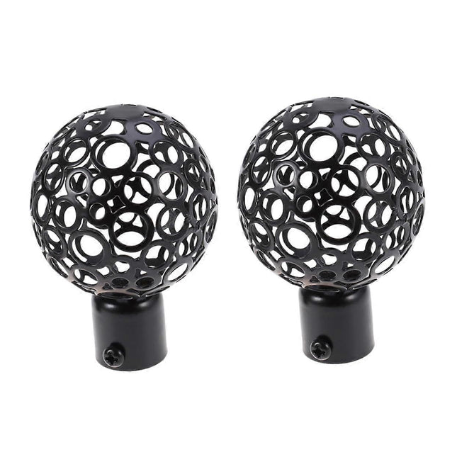 2pcs Curtain Rod Ends, Black Hollow Decorative Finials for Drapes.