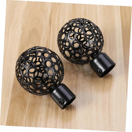 2pcs Curtain Rod Ends, Black Hollow Decorative Finials for Drapes.