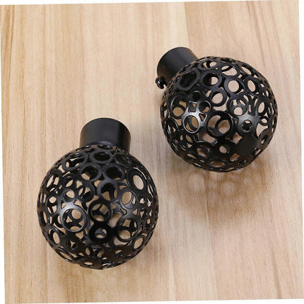 2pcs Curtain Rod Ends, Black Hollow Decorative Finials for Drapes.