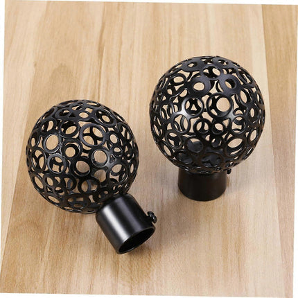 2pcs Curtain Rod Ends, Black Hollow Decorative Finials for Drapes.
