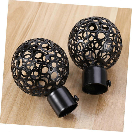 2pcs Curtain Rod Ends, Black Hollow Decorative Finials for Drapes.