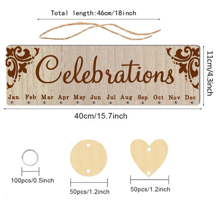 Wall Hanging Calendar Wooden Words Print Family Home Ornaments Office Decor- H.
