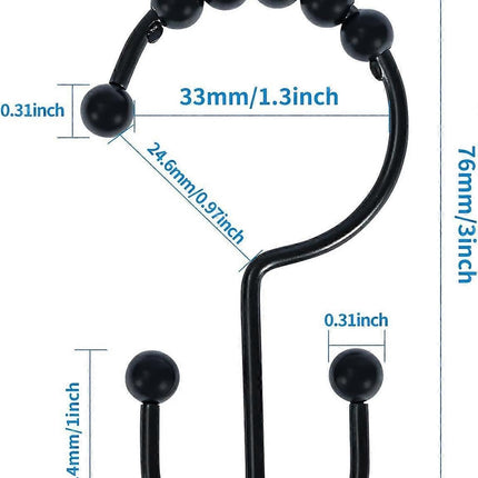 12pcs Double-Sided Metal Shower Curtain Hooks Anti-Rust Sliding Hooks.