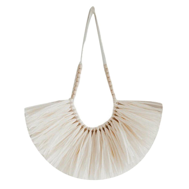 Vintage Handwoven Wall Hanging Wood Beads Elegant Straw Hanging Pendants for Office-Beige.