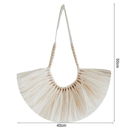 Vintage Handwoven Wall Hanging Wood Beads Elegant Straw Hanging Pendants for Office-Beige.