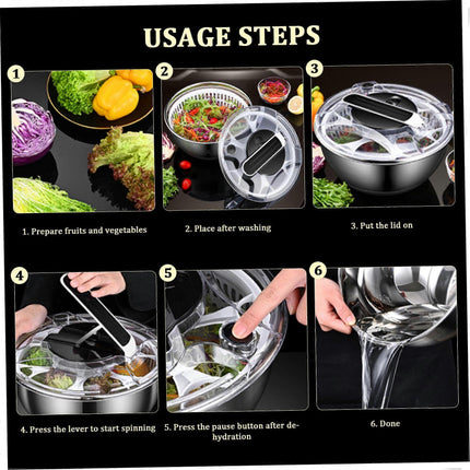 3.5L Stainless Steel Salad Spinner, Double-Layer Press Fruit Vegetable Dryer.