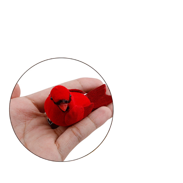 12Pcs Artificial Bird Ornament for Home-Red.