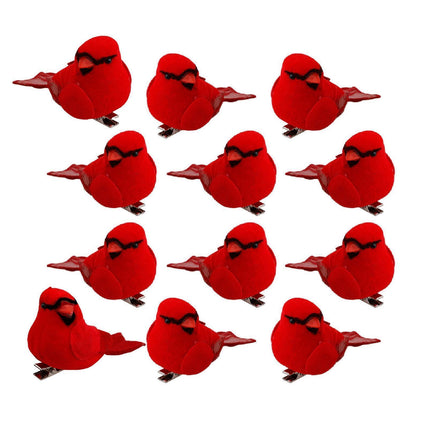 12Pcs Artificial Bird Ornament for Home-Red.