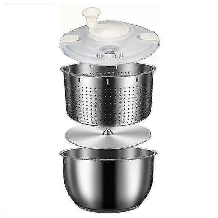 6L Stainless Steel Salad Spinner with PP Lid, Fruit & Veg Washer.