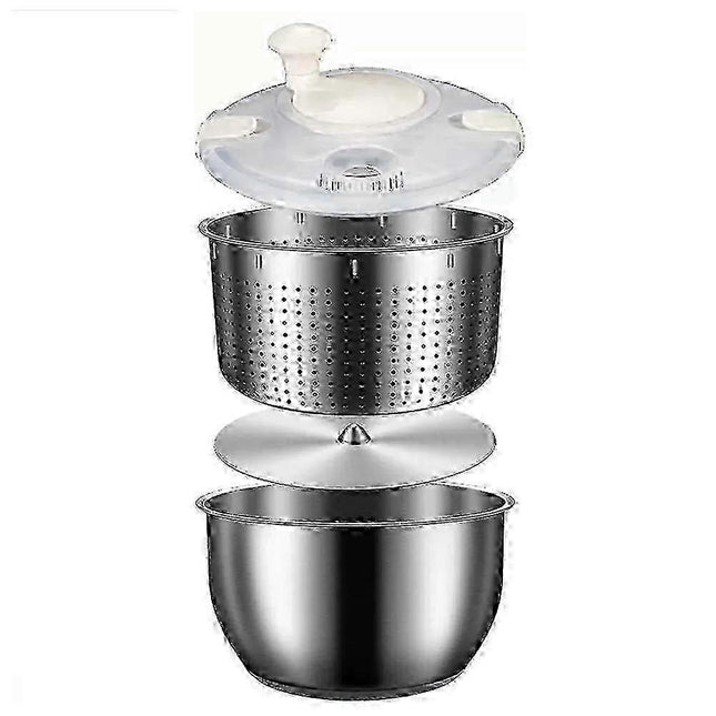 6L Stainless Steel Salad Spinner with PP Lid, Fruit & Veg Washer.