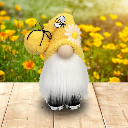 Doll Ornament Adorable Fine Workmanship Plush Bumble Bee Gnome Decoration for Home Desktop-Yellow.