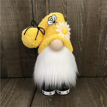 Doll Ornament Adorable Fine Workmanship Plush Bumble Bee Gnome Decoration for Home Desktop-Yellow.