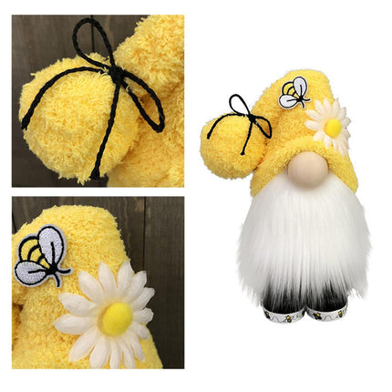 Doll Ornament Adorable Fine Workmanship Plush Bumble Bee Gnome Decoration for Home Desktop-Yellow.