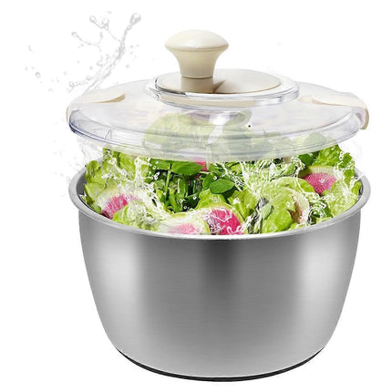 Stainless Steel Salad Spinner with Lid & Drain Basin Frame.