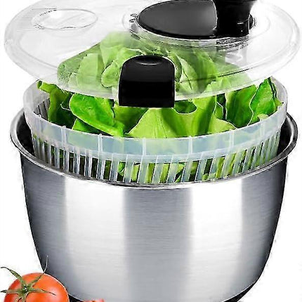Large Stainless Steel Salad Spinner Easy Compact Kitchen Tool.