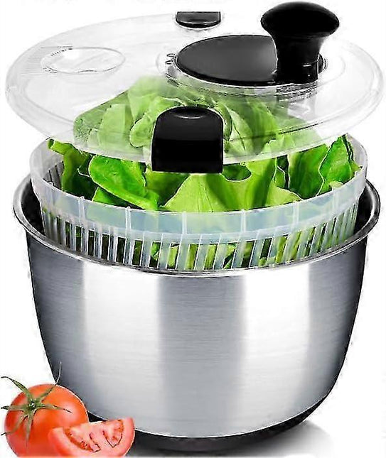 Large Stainless Steel Salad Spinner Easy Compact Kitchen Tool.