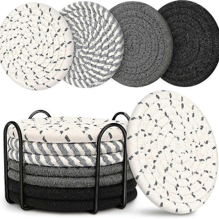 8pcs Absorbent Boho Drink Coasters for Coffee Table Gray.
