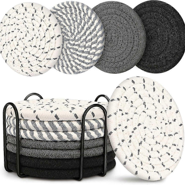 8pcs Absorbent Boho Drink Coasters for Coffee Table Gray.