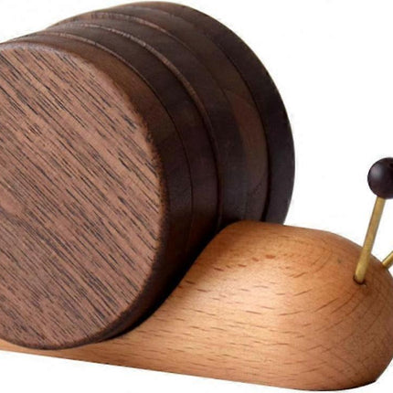 Round Wooden Coaster Set Funny Snail Shape Black Walnut.