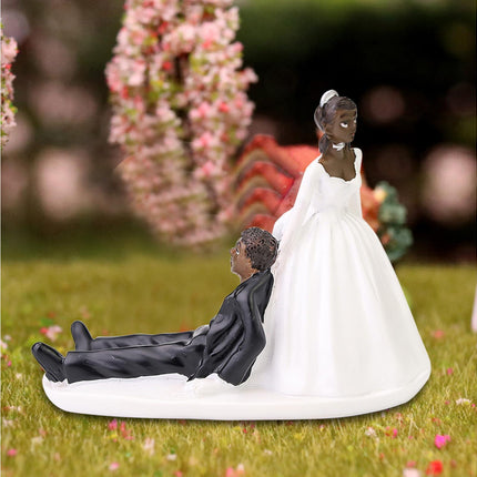 Elegant Bride Groom Couple Cake Topper Wedding Resin Figurine Valentine Day Gift-Skin Color.