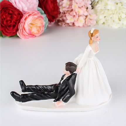Elegant Bride Groom Couple Cake Topper Wedding Resin Figurine Valentine Day Gift-Skin Color.