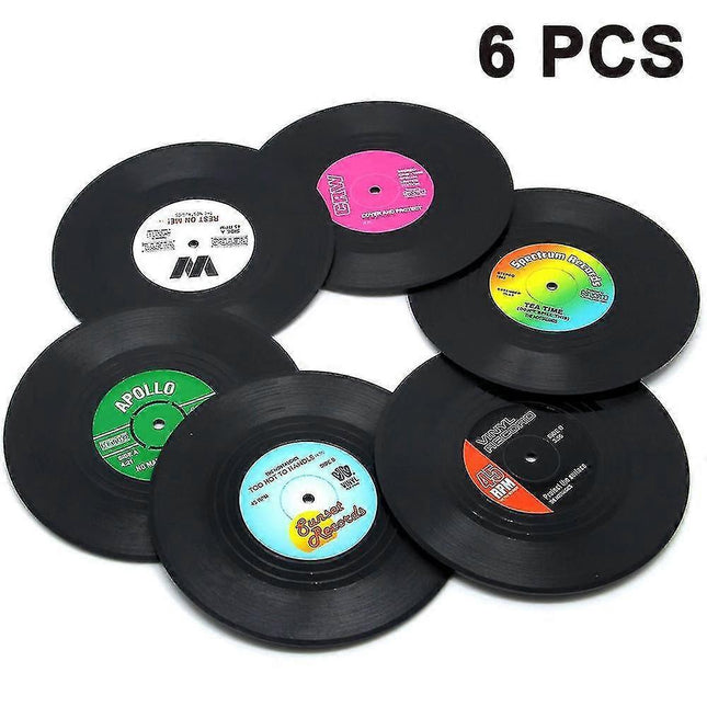 6pcs Retro Vinyl Record Drink Coasters Set.
