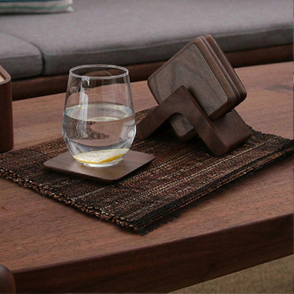 6pcs Wooden Drink Coasters with Holder for Kitchen Cafe.