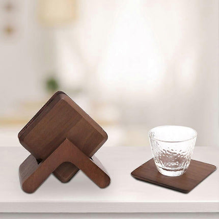 6pcs Wooden Drink Coasters with Holder for Kitchen Cafe.