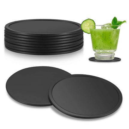 8pcs Round Black Silicone Drink Coasters for Glasses Cups.