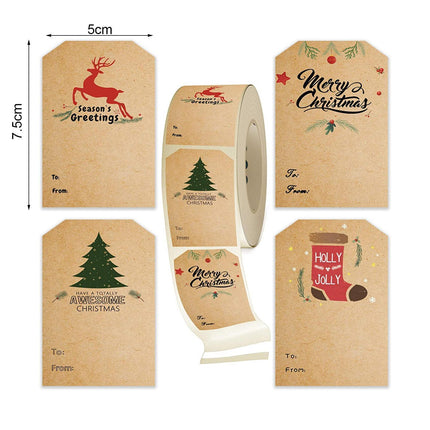 300Pcs/Roll Christmas Gift Sticker-Cowhide Color.