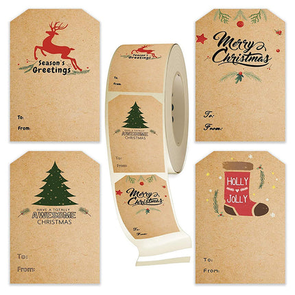 300Pcs/Roll Christmas Gift Sticker-Cowhide Color.