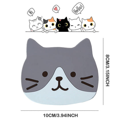 5pcs Cute Cartoon Cat Silicone Drink Coasters Decorative Table Coasters.