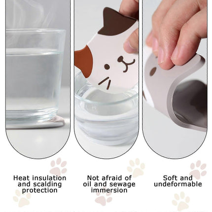 5pcs Cute Cartoon Cat Silicone Drink Coasters Decorative Table Coasters.