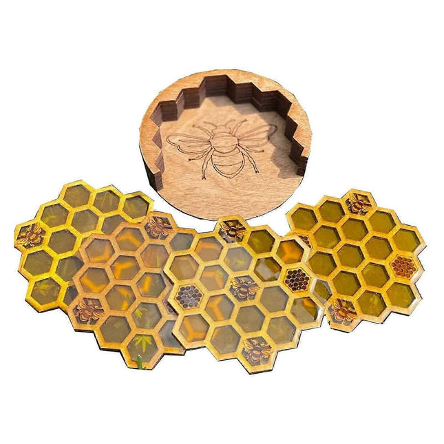 4pcs Wooden Hexagon Honeycomb Drink Coasters Set.