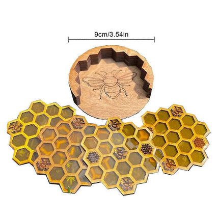 4pcs Wooden Hexagon Honeycomb Drink Coasters Set.