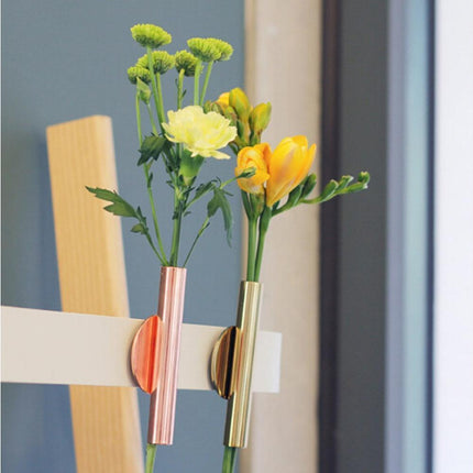 Wall Mounted Adhesive Metal Dried Flower Vase Tube Home Garden Balcony Decor-Rose Gold.