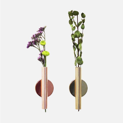 Wall Mounted Adhesive Metal Dried Flower Vase Tube Home Garden Balcony Decor-Rose Gold.