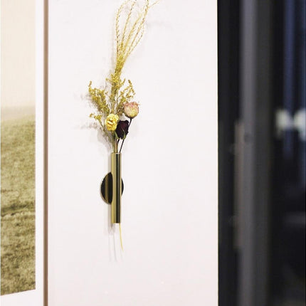 Wall Mounted Adhesive Metal Dried Flower Vase Tube Home Garden Balcony Decor-Rose Gold.