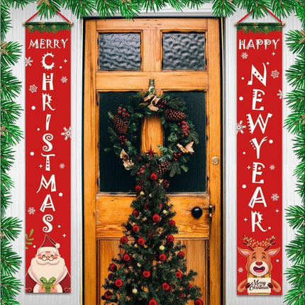 2Pcs/Set Door Hanging Banners Couplets Home Decor Ornaments for Christmas Party-1#.
