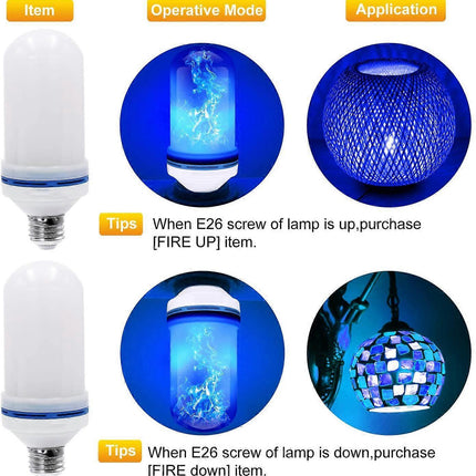 2pcs LED Flame Effect Bulbs 4 Modes E26 Gravity Sensor Flickering Lights.